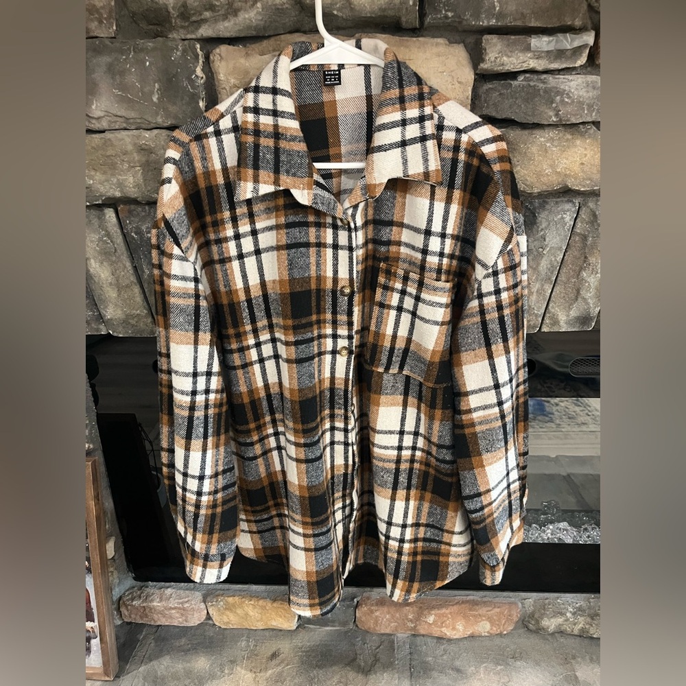 SHEIN Brown Plaid Button Down Shirt